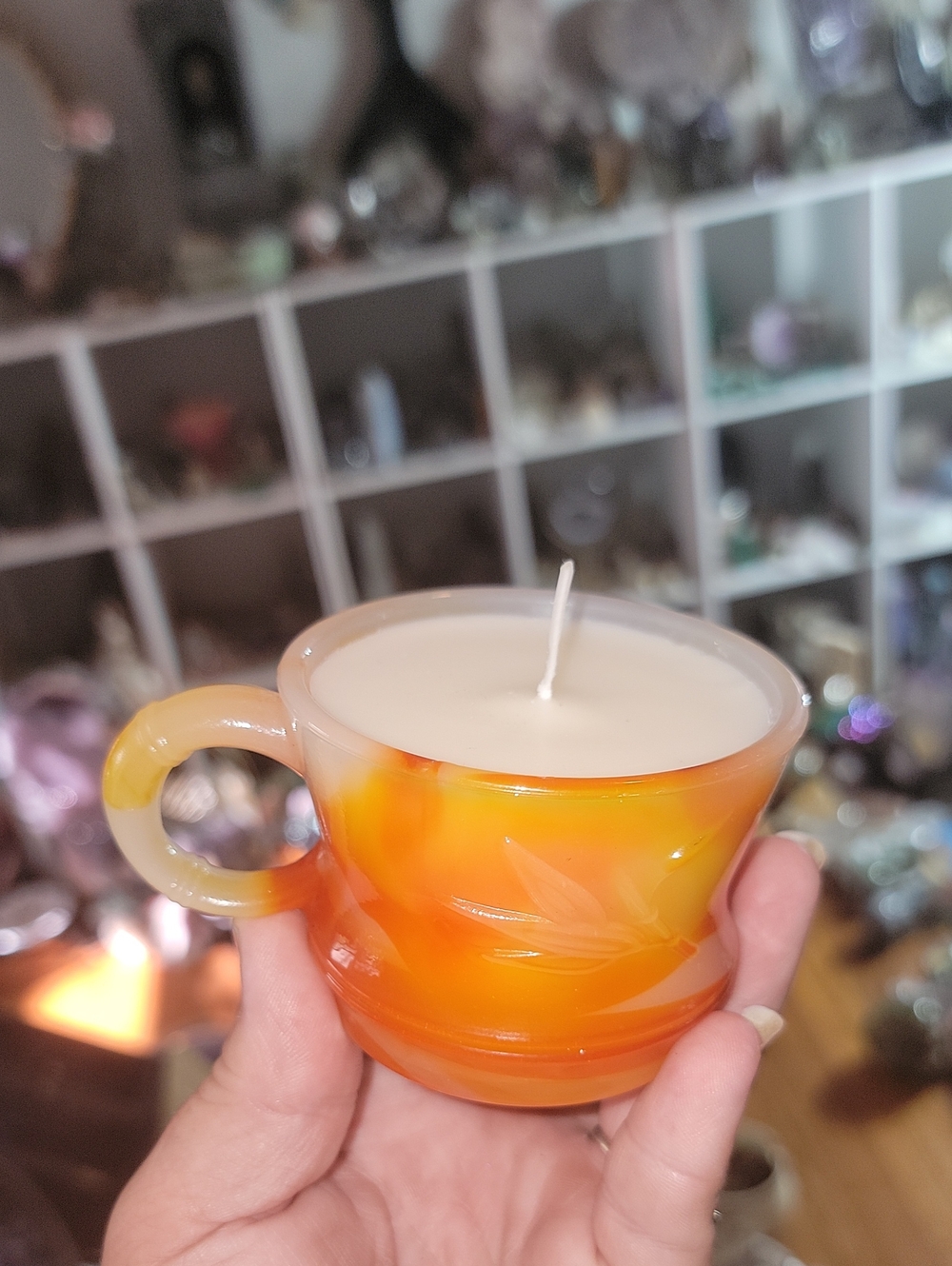 Carnelian cup carved with a handmade candle inside